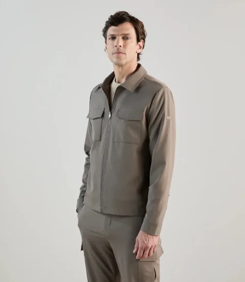 IZAC - Blouson col chemise tissu technique taupe