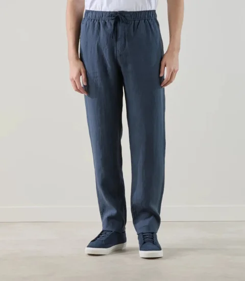 IZAC - Pantalon casual 100% lin marine
