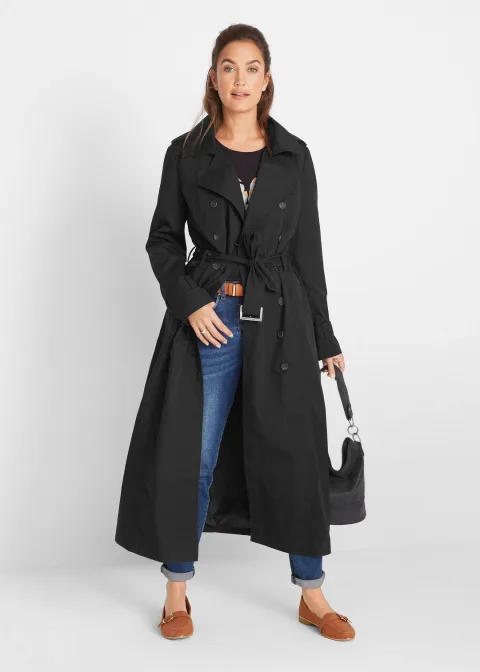 Trench-coat long ceinturé à la taille