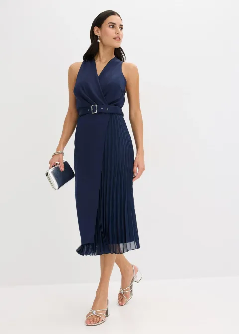 Robe midi aspect portefeuille à empiècement plissé