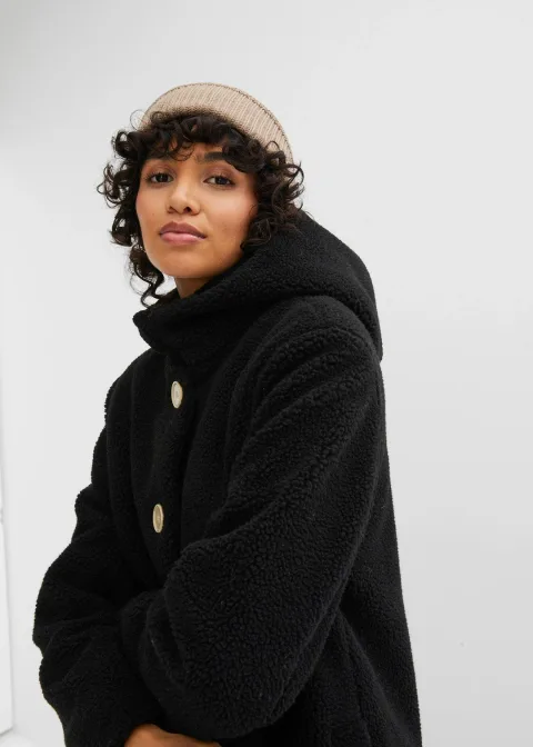 Manteau en sherpa avec capuche et poches