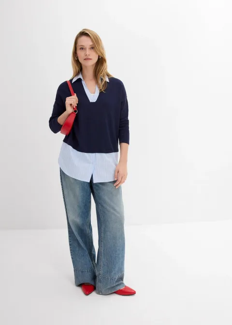 Pull en fine maille empiècement chemisier
