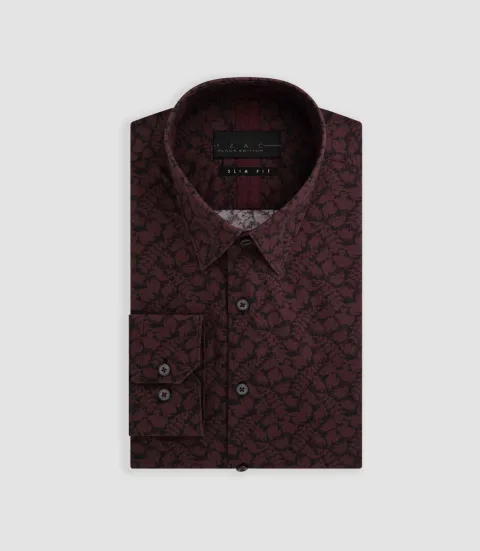 IZAC - Chemise imprimée floral bordeaux ''Balthazar''