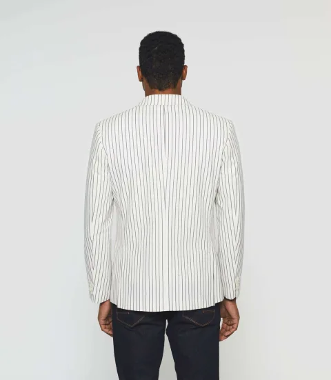 IZAC - Veste blanche séparable en lin à rayures marine ''Alessio''