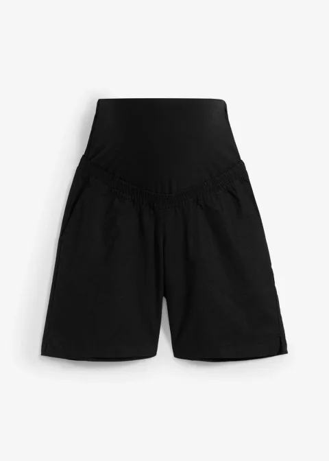 Short de grossesse 2en1 avec bandeau à rabattre, en lin et coton