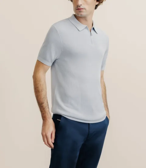 IZAC - Polo col zip gris bleu