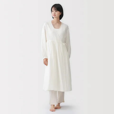 Cardigan long en double gaze à pois dobby pour femme