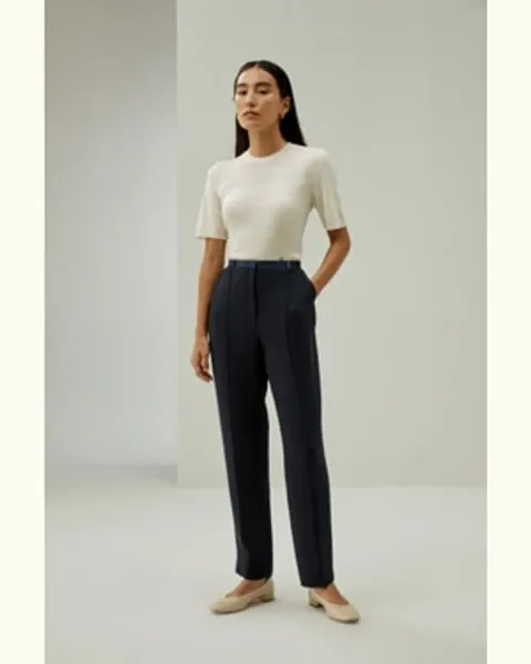 LILYSILK Pantalon En Soie Femme Harmonieusement Style Haut De Gamme Soie De Mûrier Facile À Assortir Les Essentiels De La Garde-Robe Bleu Minuit 44