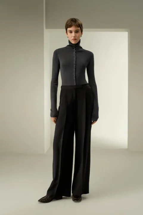 LILYSILK Pantalon Large Soie & Laine Femme Noir 36 - Fluide, Élégant et Confortable