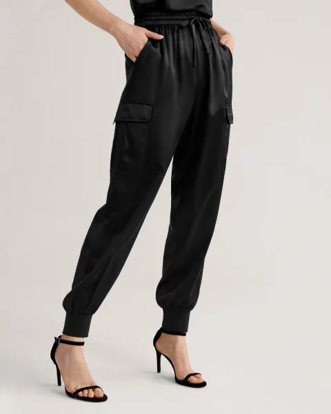 LILYSILK Pantalon Soie Noir Femme Rellette À Poignets Côtelés 100% Soie Sûr Et Non Toxique Pantalon Noir 40