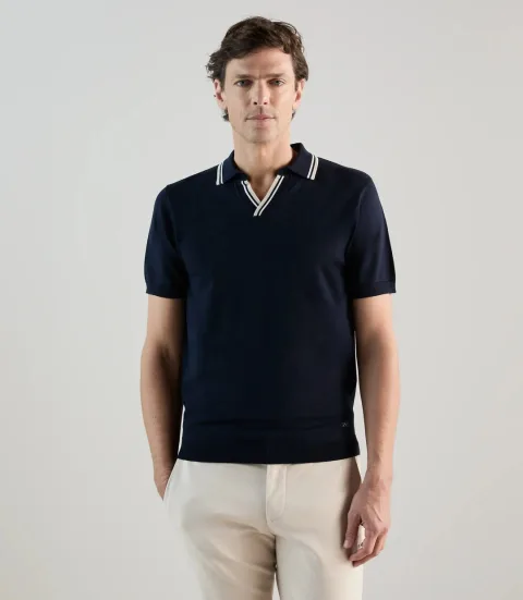 IZAC - Polo col ouvert en maille marine