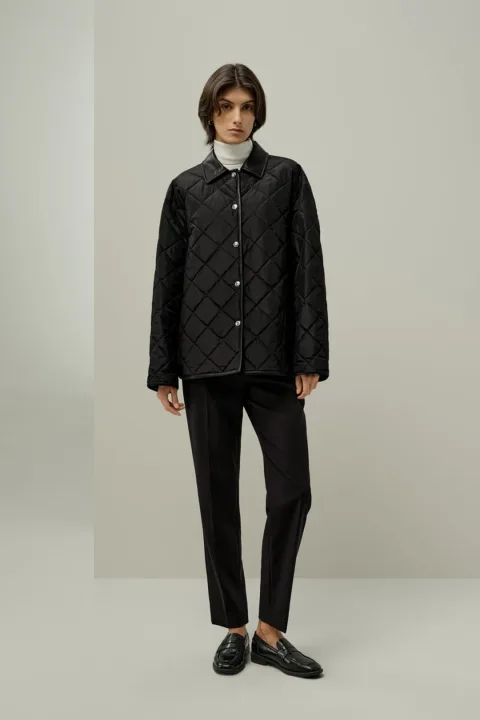 LILYSILK Doudoune Femme en Soie Imperméable Matelassée Coupe Oversize Noir S
