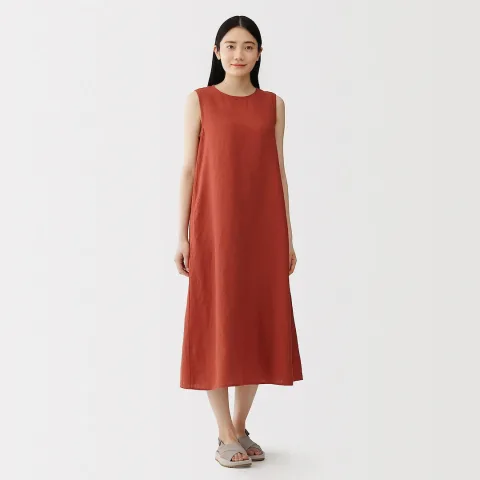 Robe sans manches en lin délavé pour femme