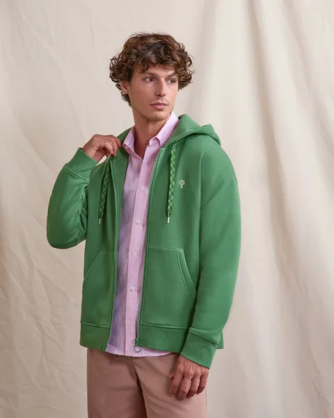 Sweat zippé à capuche vert sapin - MESNIL OS