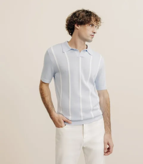 IZAC - Polo en maille à rayures bleu ciel
