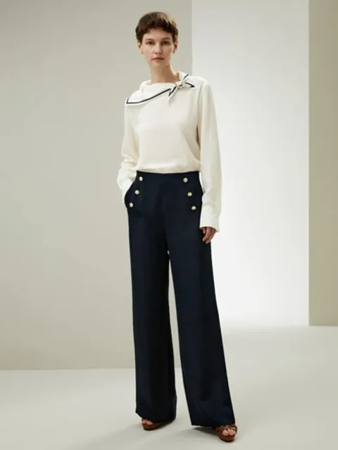LILYSILK Chemisiers En Soie Blanc Style Marin Avec Col Semi-Fixe 100% Soie Crêpe De Chine Élégance Intemporelle Et Style Sophistiqué XXS