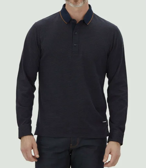 IZAC - Polo jacquard manches longues marine ''Cris''