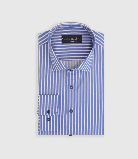 IZAC - Chemise à rayures bleue et camel ''Mayol''