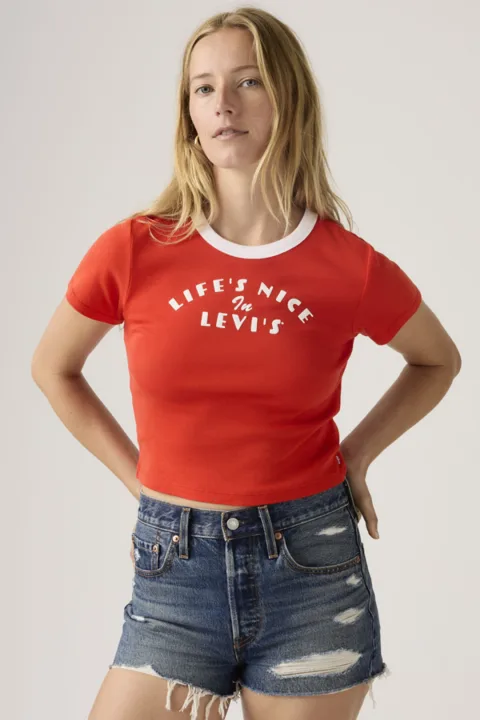 Levi's T Shirt Graphique Ringer Mini - Femme - Rouge / Life's Nice In Levis - XS