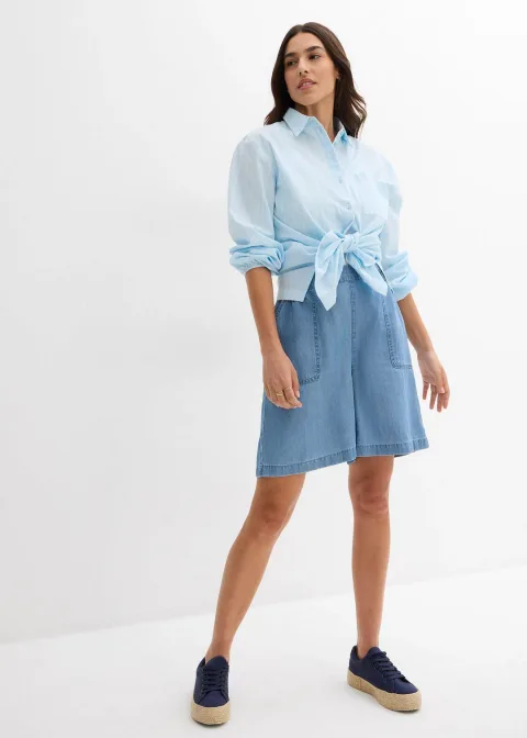 Short à taille élastiquée, avec du lin rafraîchissant