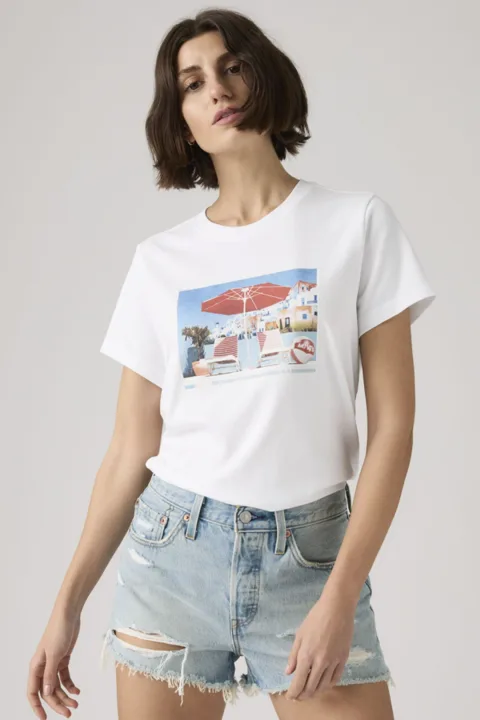 Levi's T Shirt Graphique Favorite - Femme - Blanc / Western Collegiate Tofu - XS
