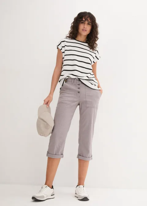 Pantalon extensible avec effet crash, longueur 3/4