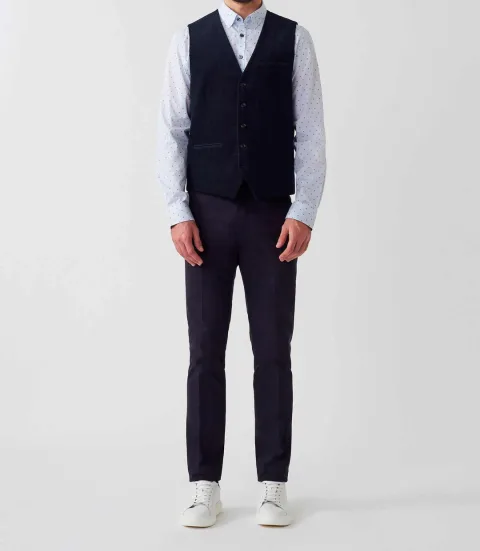 IZAC - Gilet ville velours fantaisie bleu marine ''Orecord''
