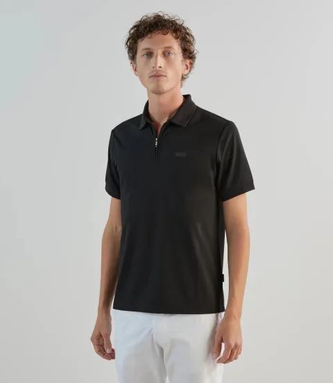 IZAC - Polo en jersey col zippé noir