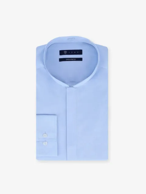 IZAC - Chemise ville satin de coton bleu ciel