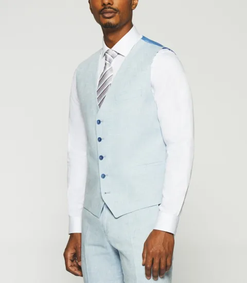 IZAC - Gilet de costume en lin bleu ciel JCELESTE