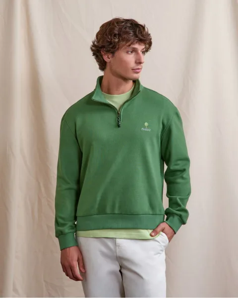Sweat zippé vert coton bio - AMBOISE