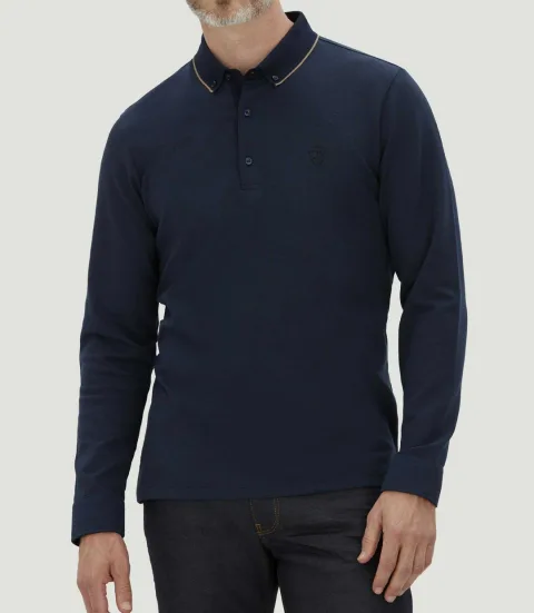 IZAC - Polo jacquard manches longues marine ''Colin''