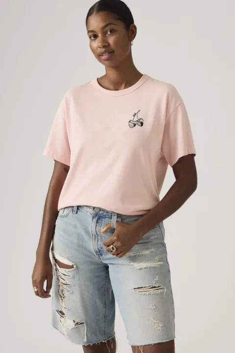 Levi's T Shirt Graphique Vintage - Femme - Rose / Cherry Hearts Crystal Pink - XS