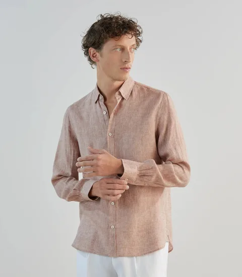 IZAC - Chemise 100% lin rouge bordeaux