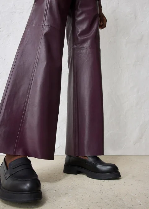 Pantalon large en cuir d’agneau nappa