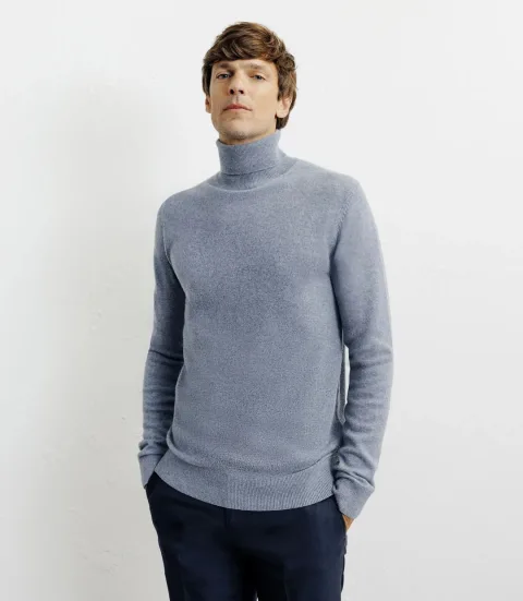 IZAC - Pull col roulé 100% cachemire indigo