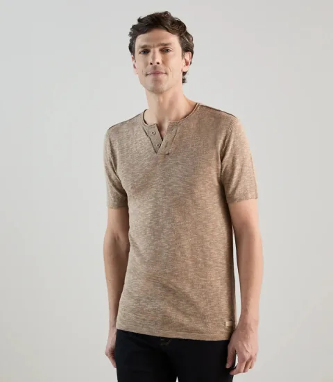 IZAC - T-shirt à manches courtes avec col tunisien beige