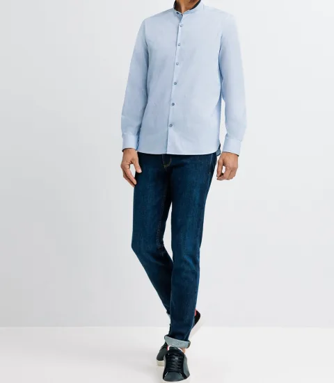 IZAC - Chemise casual col mao bleue