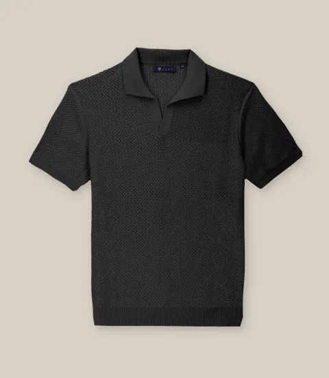 IZAC - Polo col ouvert en maille ajouré noir