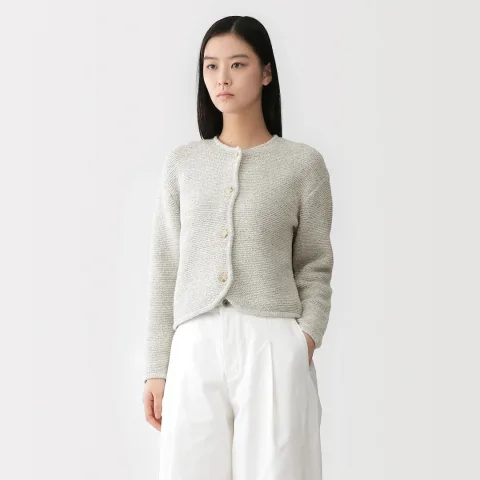Veste tricotée bouclée en mélange de coton pour femme
