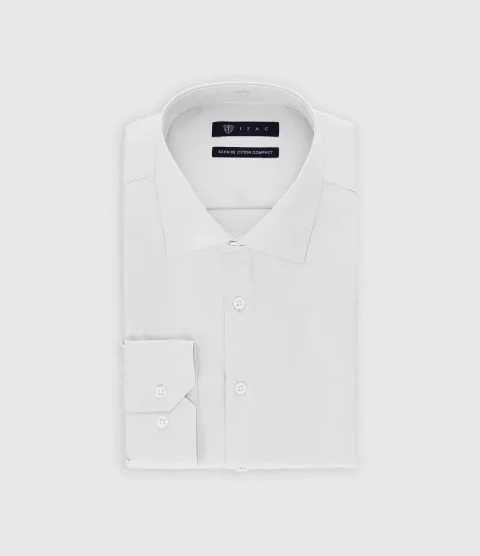 IZAC - Chemise slim en satin de coton blanc SATINSLIM