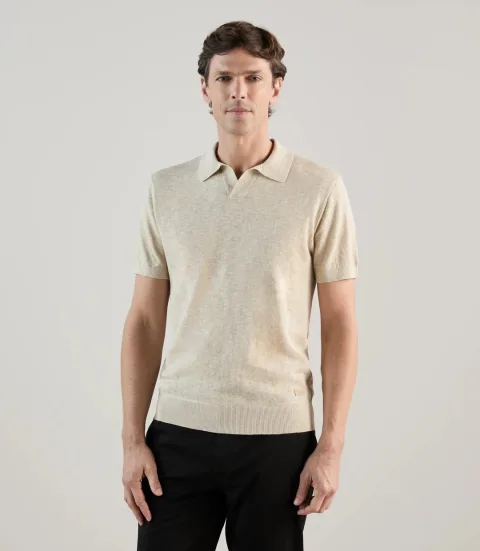 IZAC - Polo à col ouvert en maille beige clair