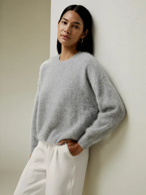 LILYSILK Pull Cachemire Femme Gris Design Ample À Épaules Tombantes 100 % Cachemire Cozy Et Confortable, Léger Et Doux M