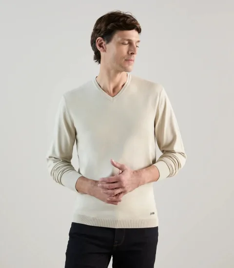IZAC - Pull col v beige clair