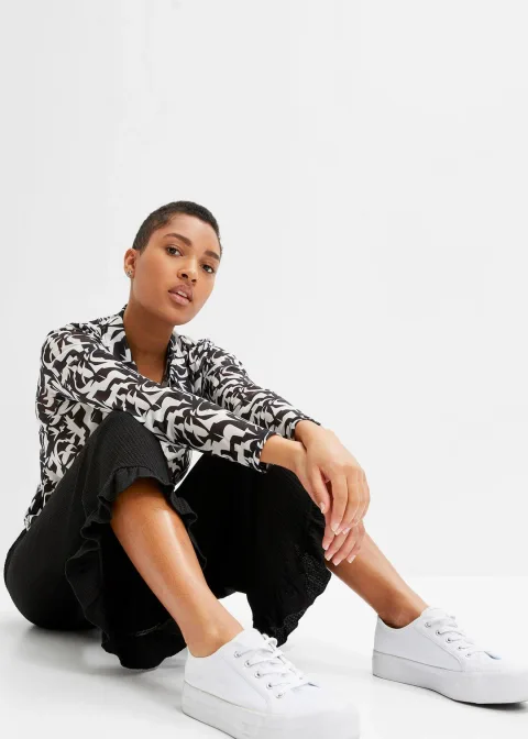 Pantalon en crêpe texturé, taille élastiquée