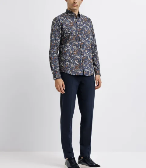 IZAC - Chemise à imprimé fleurs marine et camel