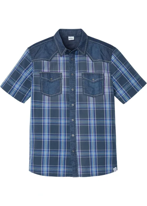 Chemise manches courtes 100% coton avec détails en jean
