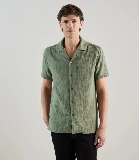 IZAC - Chemise gaze de coton kaki