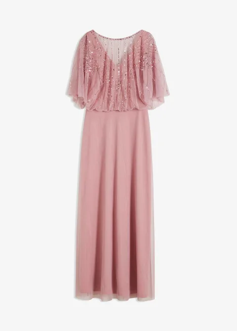 Robe longue en tulle fin avec sequins brodés