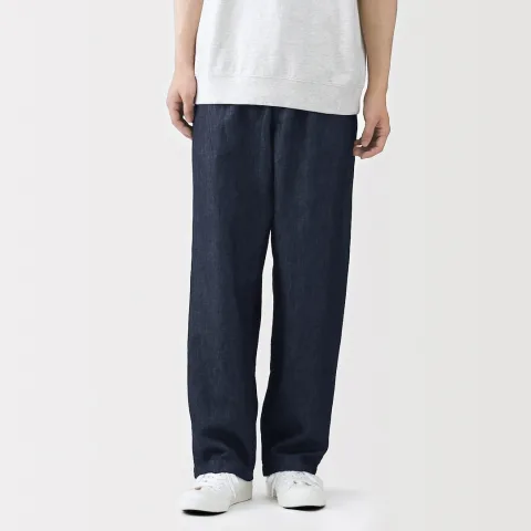 Pantalon droit en denim de mélange de chanvre pour homme